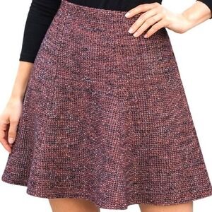 LOFT Pink Tweed Sparkle A-Line Skirt M Parisian Chic Metallic Academia Preppy